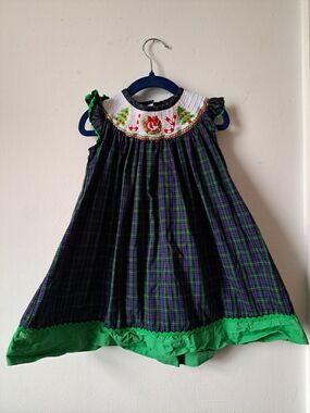 TRISH SCULLY Plaid Smocked Holiday Dress Baby Toddler Girl 12-18 months